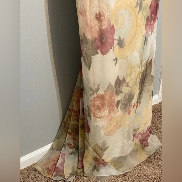 Vintage Jeffery & Dara Evening by Tom Barra Long Elegant Cream Floral Maxi Sz 16 - Picture 9 of 9